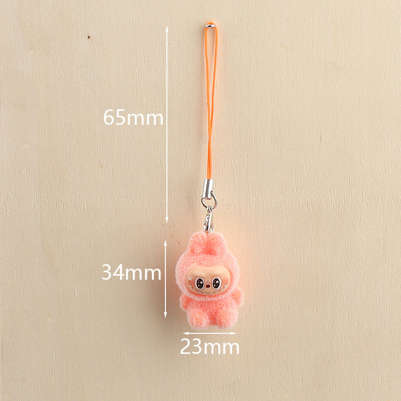 Flocked Labubu Keychain Plushie Bag Charm Gift Keyring for Purse & Backpack