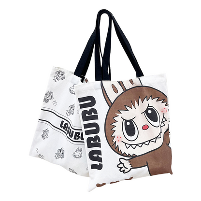 Labubu Cartoon Double-sided Printed Canvas Tote Bag Shoulder Portable