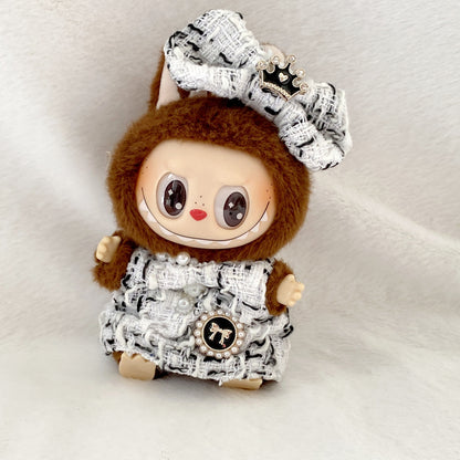 17cm Labubu Elegant Tweed Doll Outfit Bow Headwear Costume