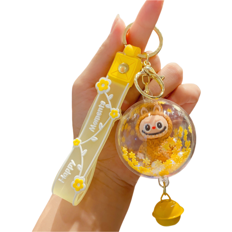 Labubu Keychain with Shaker Beads and Bell Cute Pendant for Backpack or Car Keys