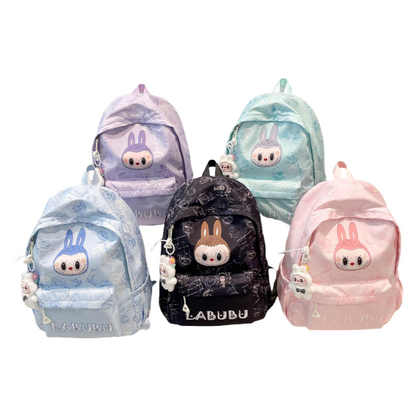 Labubu Trendy Print Large Backpack Back To School Bag With Keychain Charm