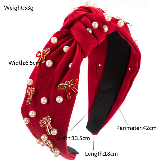 Girl Adult Knot Headband Wide Bow Hair Accessory Pearl Trim