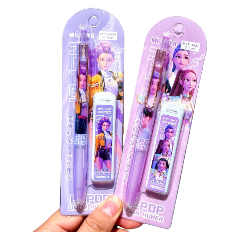 New K-pop Demon Hunters Mechanical Pencil Set – No-Sharpen, Unbreakable Lead, Automatic Pencil Stationery