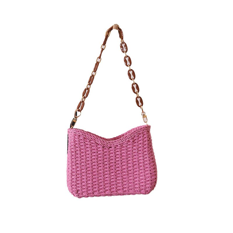 Boho Woven Shoulder Bag New Solid Color Straw Girls Women