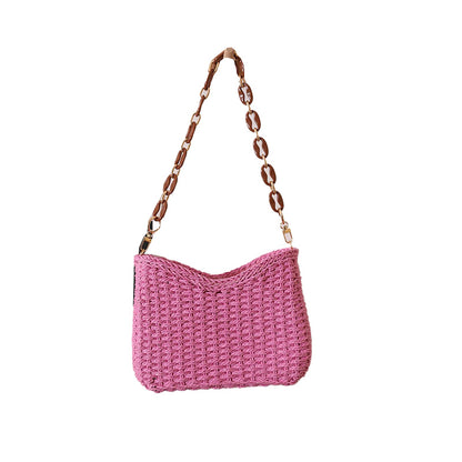 Boho Woven Shoulder Bag New Solid Color Straw Girls Women
