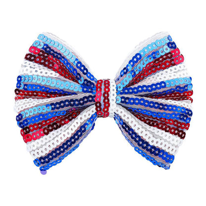 Glitter Bow Hair Clip USA Patriotic Red Blue Stripe Celebration