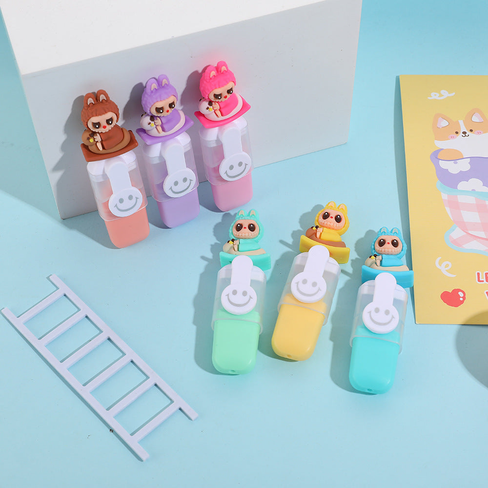 Labubu 6-Pack Cartoon Smiley Mini Highlighters Student Drawing & Highlight Marker Set