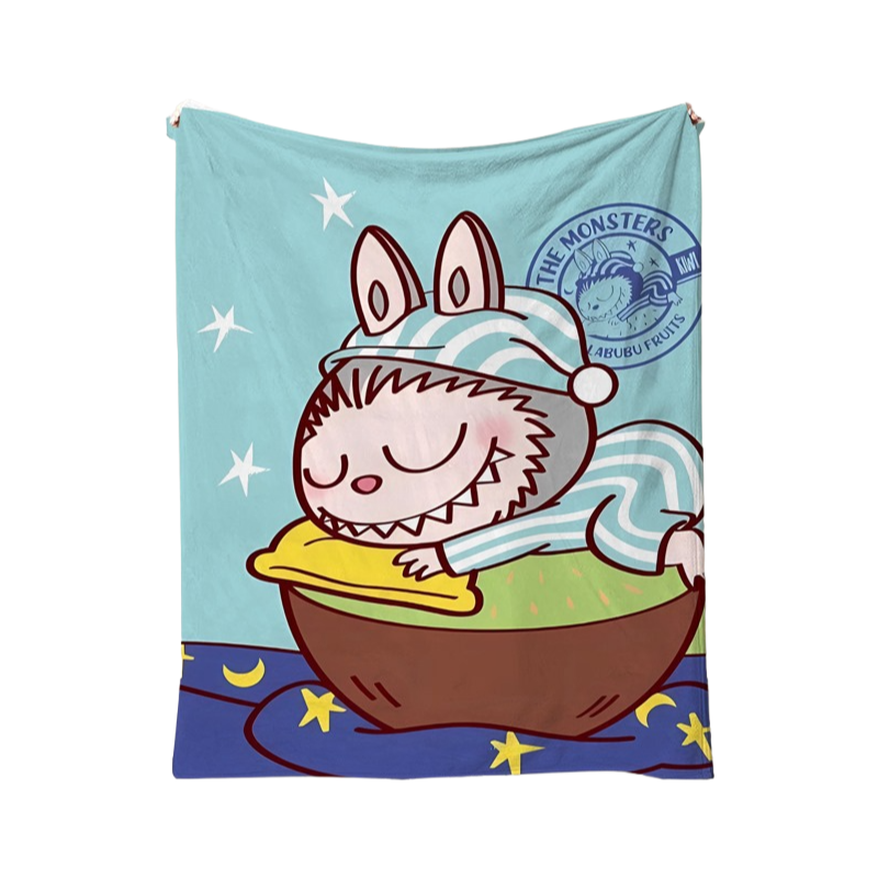 Labubu Cartoon Flannel Throw Blanket Soft Lightweight Blanket for Summer Naps & Air-Conditioned Rooms