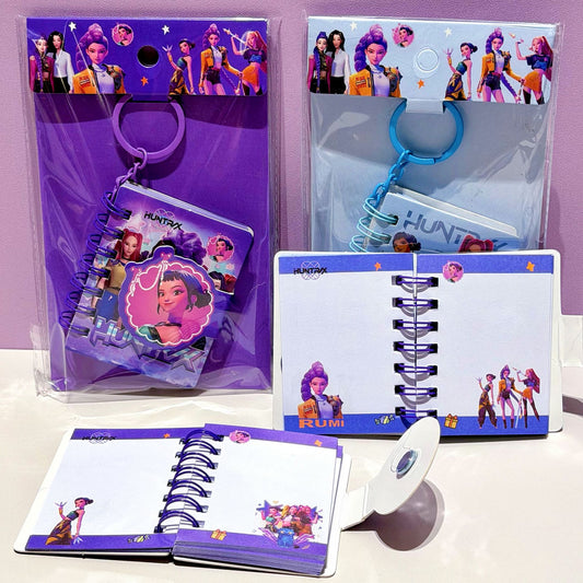 K-POP Girl Group Themed Coil Notebooks with Keychain – Colorful Cartoon Stationery Set