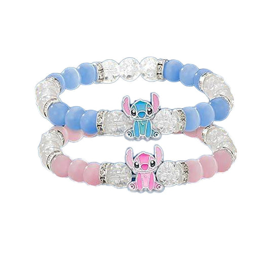 Anime Cartoon Crystal Beaded Stretch Bracelet Blue Pink Elastic Jewelry