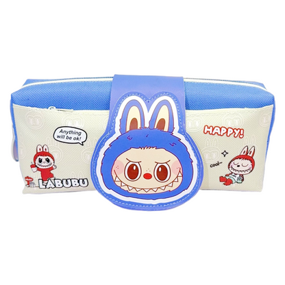 Labubu Pencil Case Multi-Layer Large Capacity Stationery Box with Flip Cover Velcro Closure