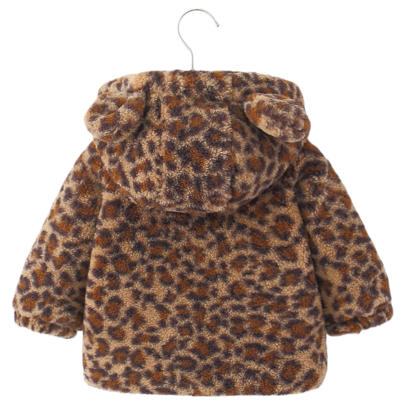 Girls’ Winter Leopard Print Hooded Jacket Thick Fleece-Lined Warm Coat for Toddlers and Kids