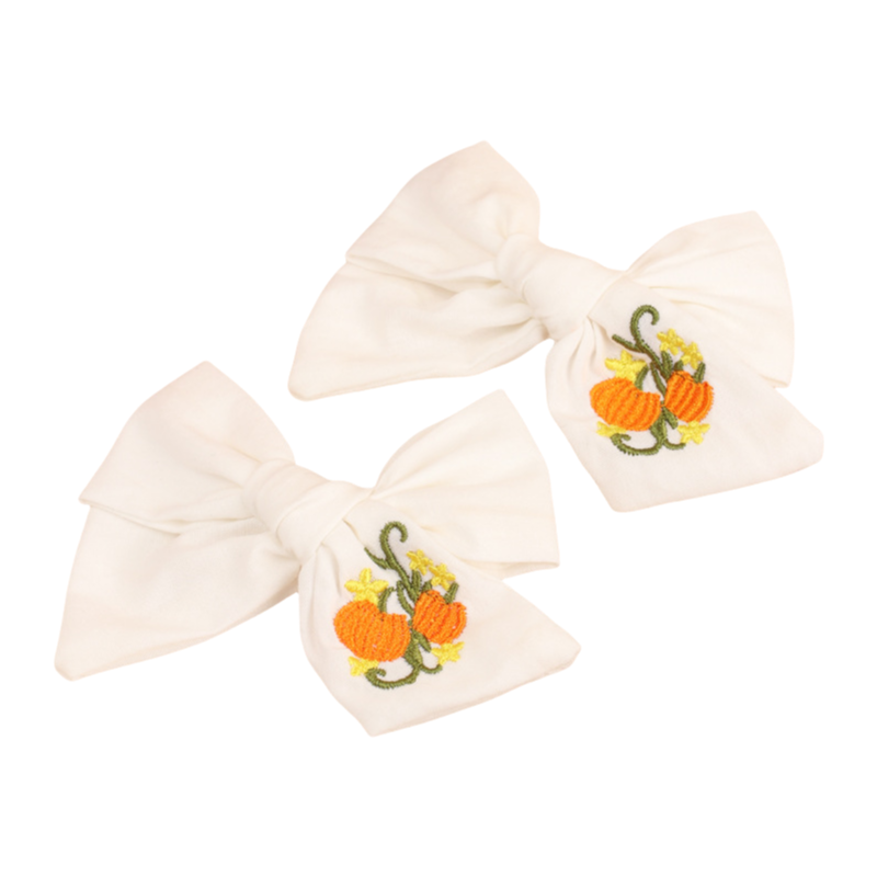 Girls Halloween Pumpkin Ghost Embroidery Orange Pink Headwear Bow