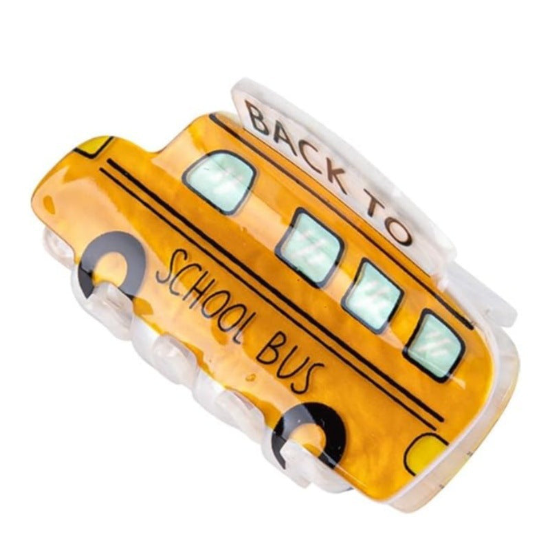 Cute Apple & School Bus Hair Claw Clips – Back-to-School Cartoon Hair Accessories