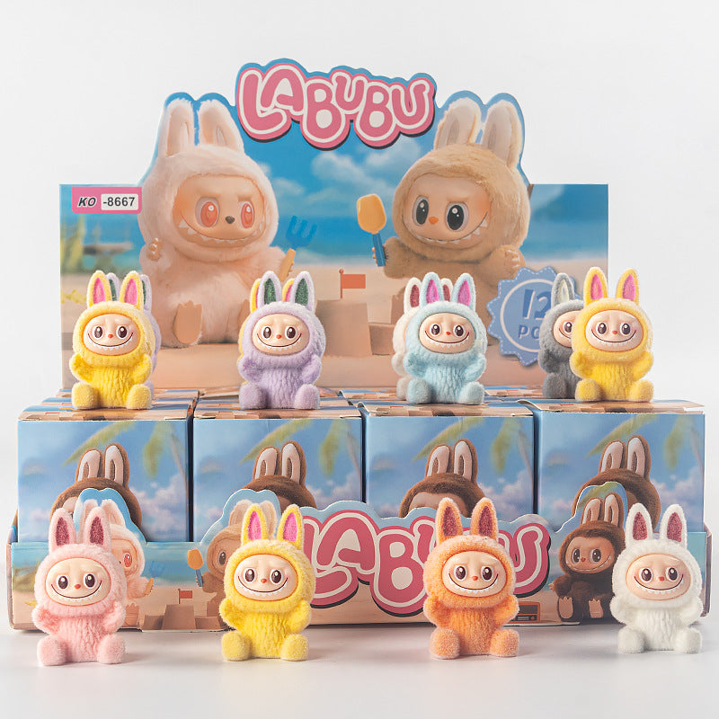 Labubu Flocked Vinyl Figure Collectible Toy Blind Box Surprise Trendy Desk Decor 12Pcs