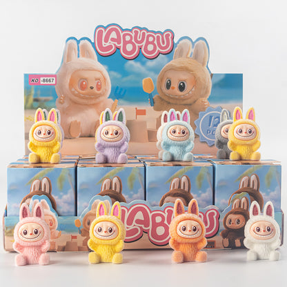 Labubu Flocked Vinyl Figure Collectible Toy Blind Box Surprise Trendy Desk Decor 12Pcs