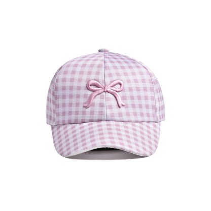 Kids Girl's Houndstooth Bow Embroidery Baseball Cap For Trips