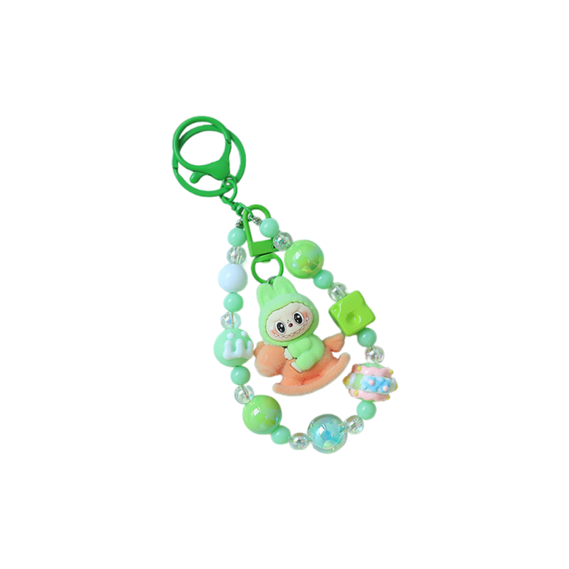 Flocked Labubu Keychain Rocking Horse Character Bag Charm Pendant with Chain