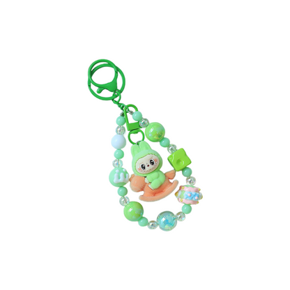 Flocked Labubu Keychain Rocking Horse Character Bag Charm Pendant with Chain
