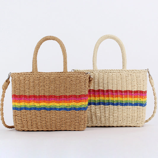 Rainbow Colorblock Woven Crossbody Bag for Women & Girls