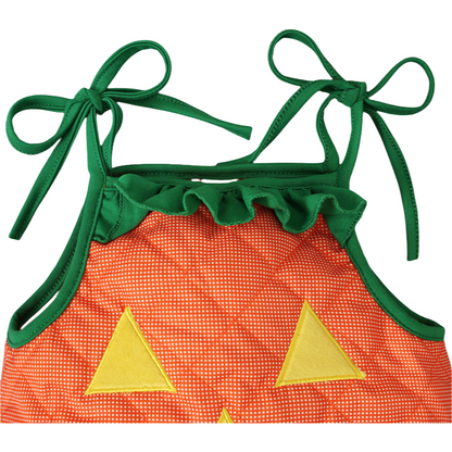 Baby Halloween Bodysuit Sleeveless Pumpkin Jumpsuit with Spooky Face for Boys & Girls