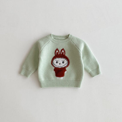 Labubu Pattern 2025 Fall/Winter Kids Cartoon Knit Sweater Unisex Crewneck Pullover