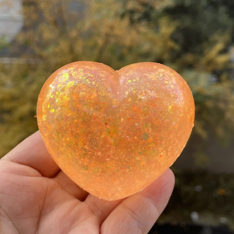Heart-Shaped Glitter Squishy Fidget Toy – Stress Relief Ball