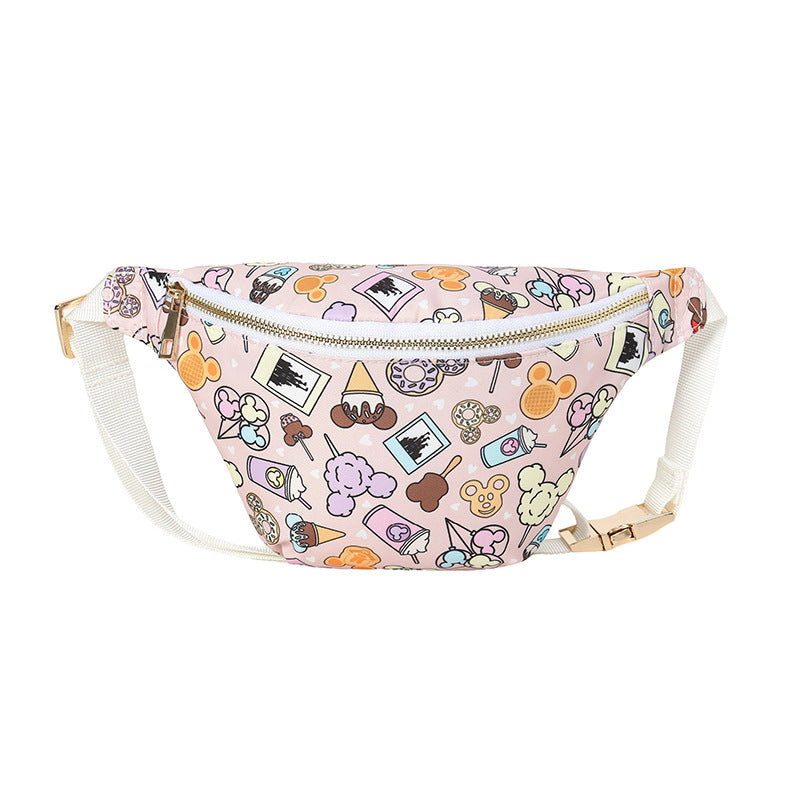 Large Nylon Kids Waist Pack with Cartoon Print Multi-Purpose Crossbody Bag
