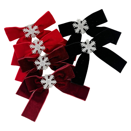 Christmas Velvet Bow Hair Clip – Sweet Snowflake Side Clip for Holiday & New Year