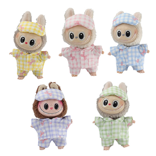 Labubu Plaid Pajamas Set with Sleep Mask Changeable Costume Doll Dress Up