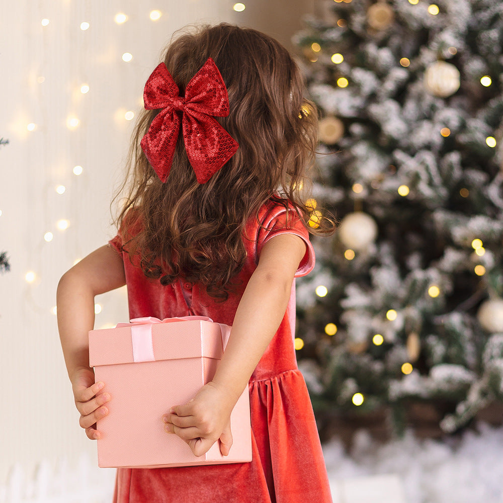 Christmas Bow Hair Clips – Solid Pearl Glitter Bow Barrettes for Girls