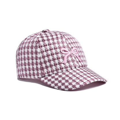 Kids Girl's Houndstooth Bow Embroidery Baseball Cap For Trips