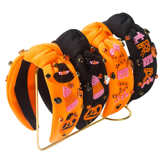 Halloween Fall Pumpkin Corn Headband Seed Beads Rhinestones Pearl Knot