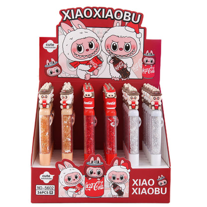 Labubu Cola Bottle Gel Pen Soft Rubber Cute Design with Sparkling Details, Black Ink Student Office Stationery
