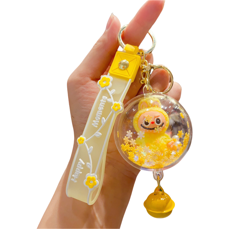 Labubu Keychain with Shaker Beads and Bell Cute Pendant for Backpack or Car Keys