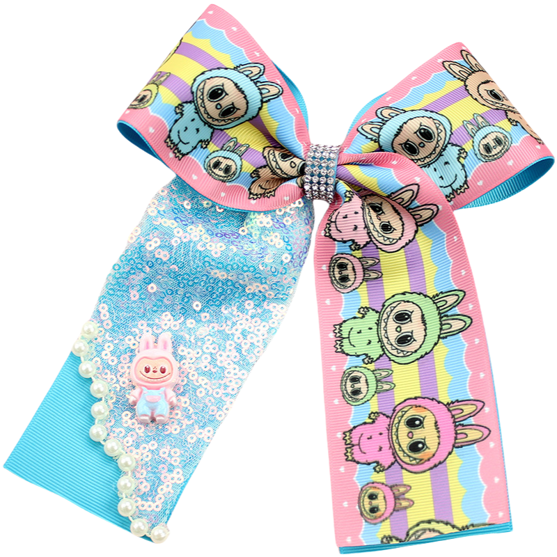 Labubu Printed Hair Clip Fabric Sequins Bow Hair Accessory for Kids Girls