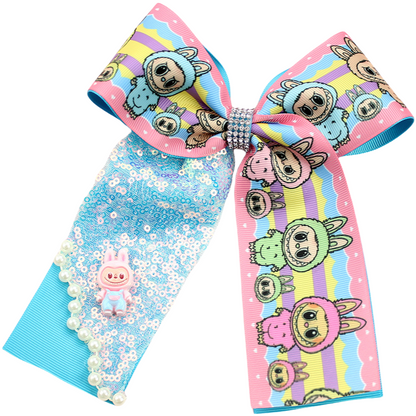 Labubu Printed Hair Clip Fabric Sequins Bow Hair Accessory for Kids Girls