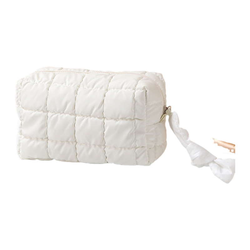Octagon Makeup Bag Puffed Travel Cosmetic Case with Zipper Elegant Solid Color
