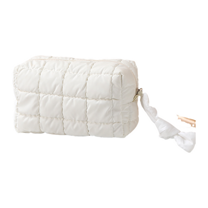 Octagon Makeup Bag Puffed Travel Cosmetic Case with Zipper Elegant Solid Color