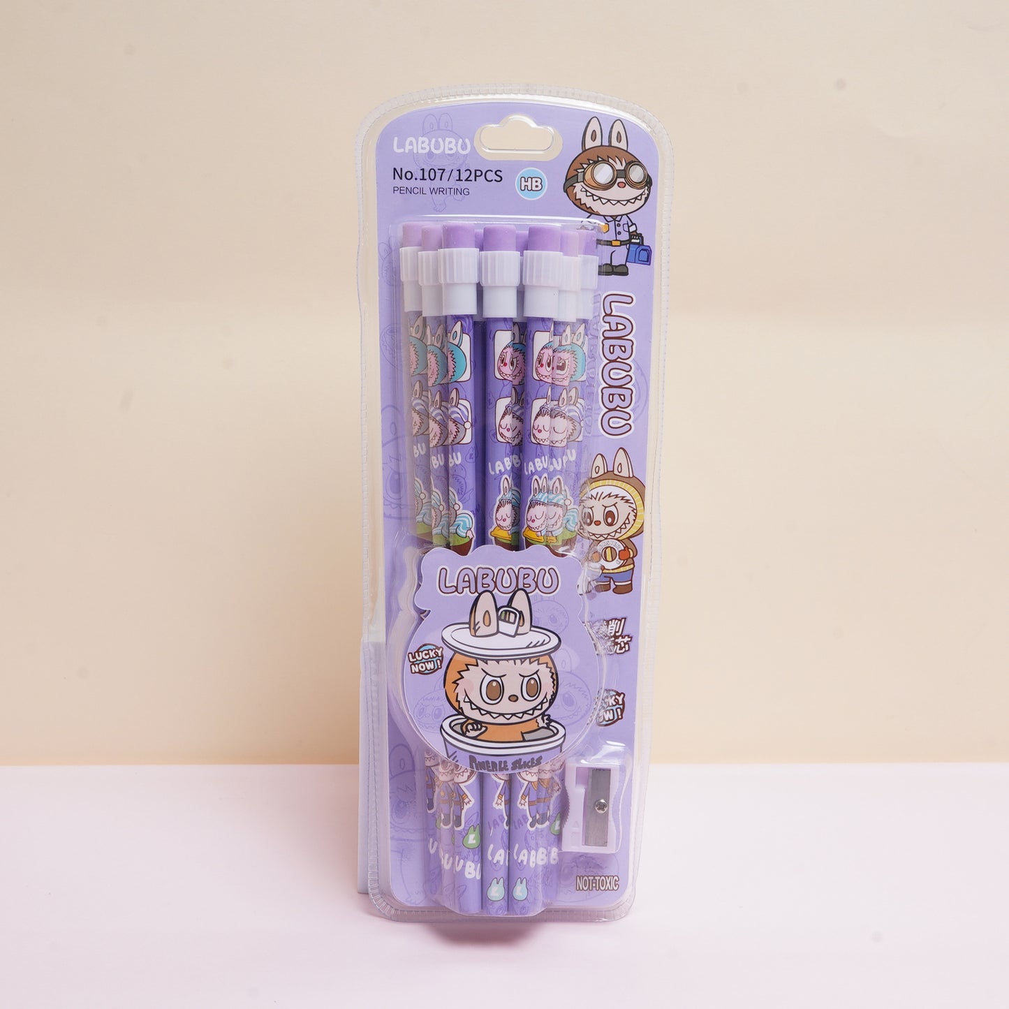 12-Pack Labubu Pencil Set with Sharpener – Cute Cartoon Office & School Stationery Supplies