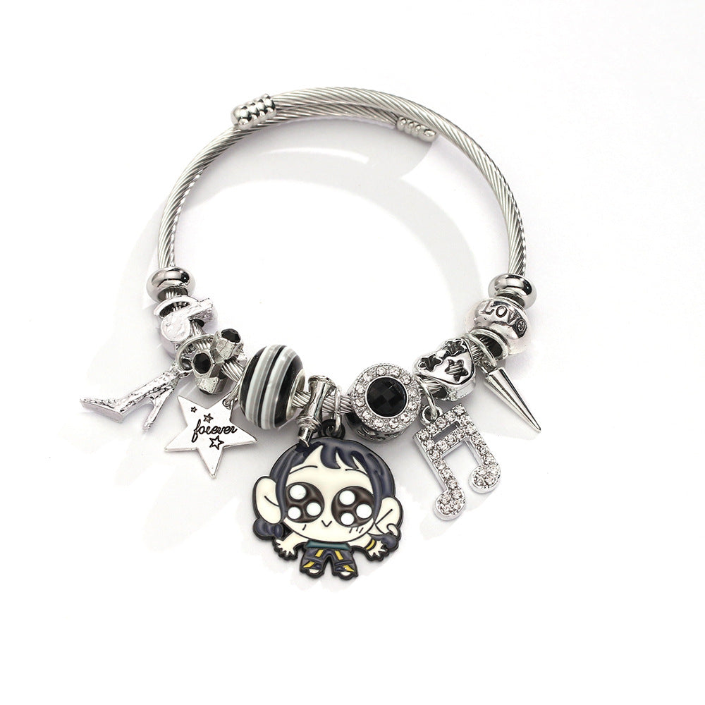 K-POP Demon Hunters Bracelet Cartoon Charm Bangle with Rhinestone Pendant Adjustable Zinc Alloy Plated Cuff