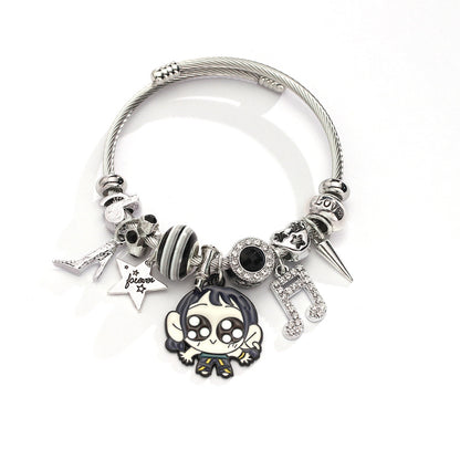 K-POP Demon Hunters Bracelet Cartoon Charm Bangle with Rhinestone Pendant Adjustable Zinc Alloy Plated Cuff