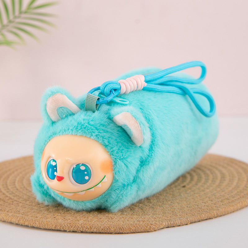 Labubu Plush Lanyard Pencil Case, Cute Tie-Dye Plush Storage Pouch for Kids and Students