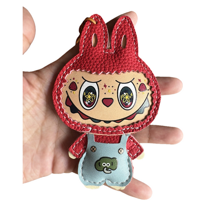 Handmade Leather Keychain Cartoon Labubu Bag Key Charm & Pendant