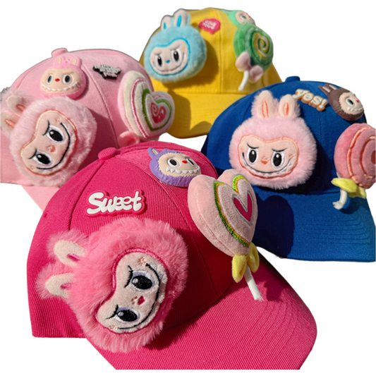 Labubu Plush Decor Cartoon Animal Silicone Baseball Cap – Parent-Child Sun Hat with Wide Brim