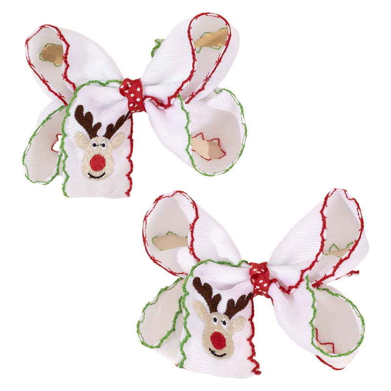 Christmas Santa Claus Reindeer Gingerbread Embroidery Hair Clips Bow Hairpins Girls