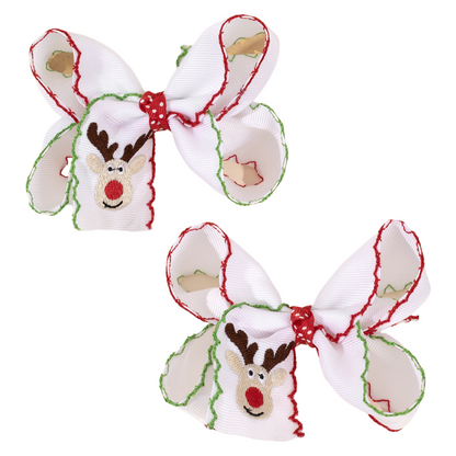 Christmas Santa Claus Reindeer Gingerbread Embroidery Hair Clips Bow Hairpins Girls