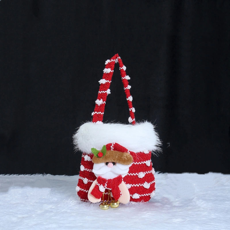 Christmas Plush Gift Bag with 3D Stuffed Toy Decoration, Candy Tote with Furry Trim