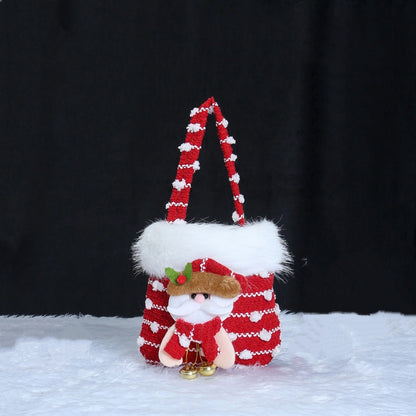 Christmas Plush Gift Bag with 3D Stuffed Toy Decoration, Candy Tote with Furry Trim