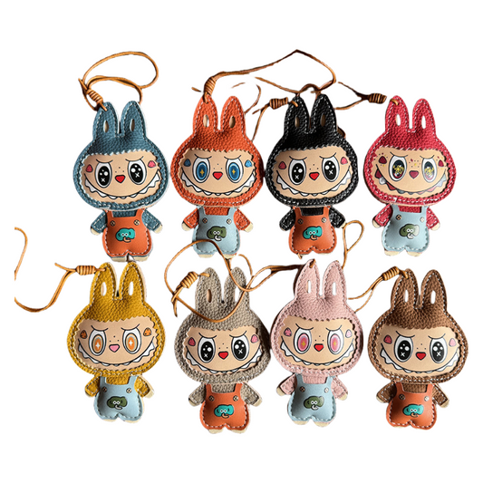 Handmade Leather Keychain Cartoon Labubu Bag Key Charm & Pendant